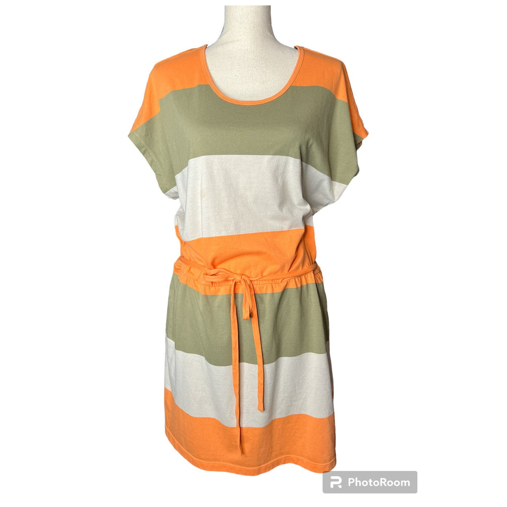 Jack Wolfskin Dress Size XL in Orange Green Cream Stripes w/Elastic Waist w/Tie